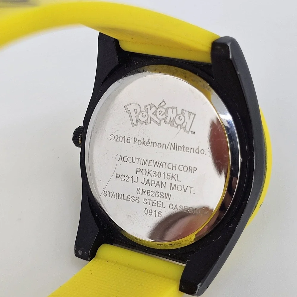 Pokemon Analog Watch 36MM Pikachu Dial‎ Black Yellow Plastic Bands New Battery